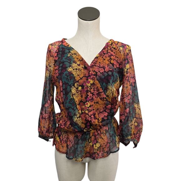 Sundance Womens 100% Silk Floral Peasant Blouse Sz XS Button Up Long Sleeve Boho - Picture 1 of 8